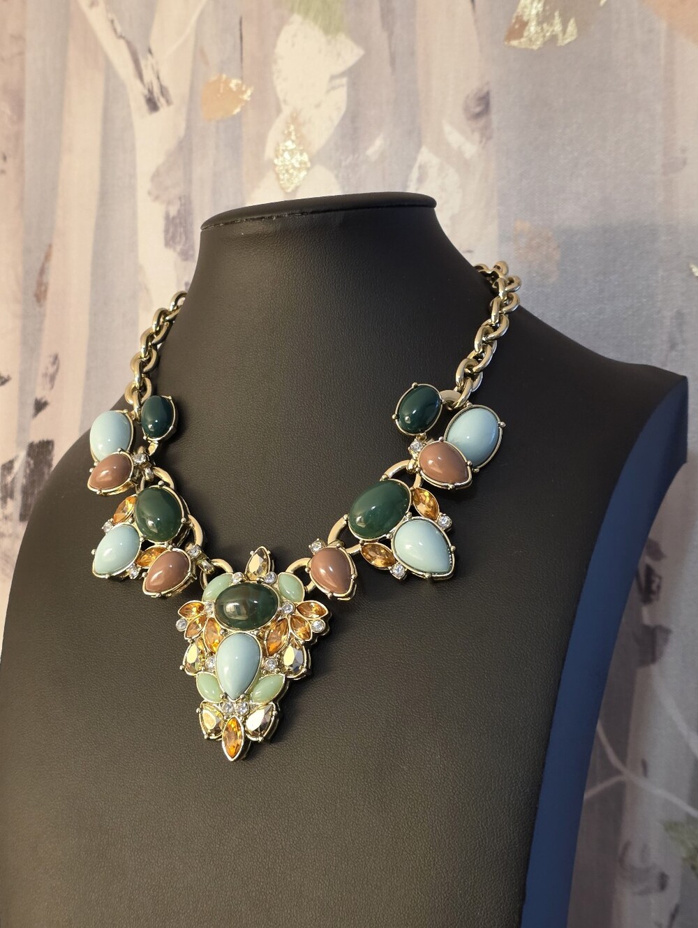 LEE By Lee Angel For Neiman Marcus Cabochon And Crystal 14k Gold Plated Necklace - Picture 13 of 16
